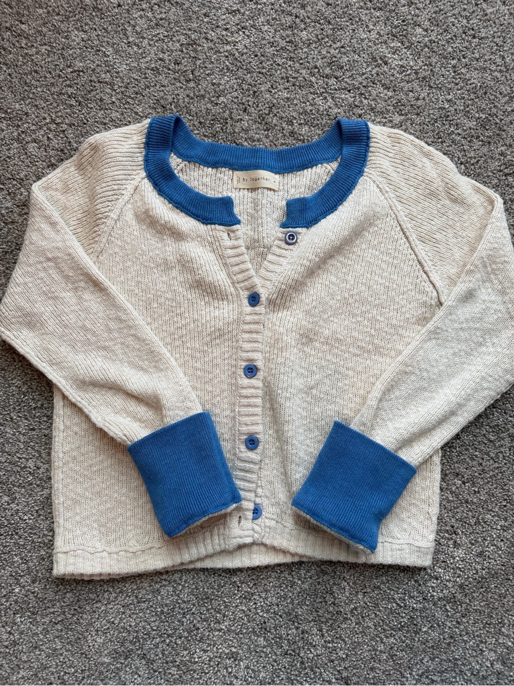 Cream and Blue Cuffed Cardigan - Like New!